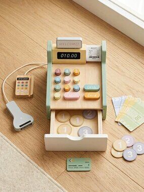 NEW Montessori Wooden Cash Register Pretend Play Toy Kids Learning Gift